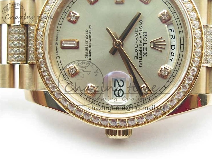 Bracelet Day-Date Dial Silver on Crystal RG A2836 Best Edition 128235 Marker Crystal BP President 36mm RG 0511